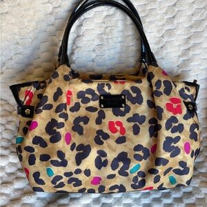 Kate Spade NY Stevie Pop Art Leopard Nylon Tote Black Patent-Gold Hardware